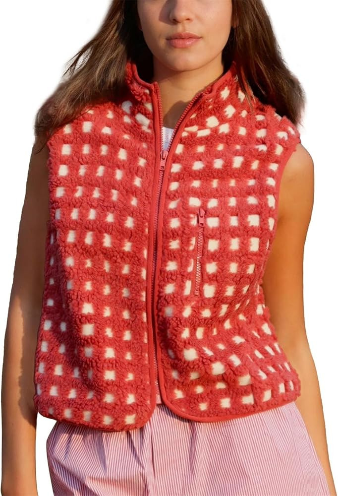 Songling Women's Checkered Sherpa Vest Fleece Winter Sleeveless Coat Zip Front High Neck Plaid Gi... | Amazon (US)