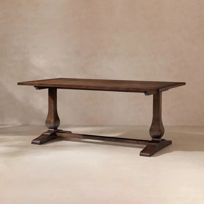 Rosalind Wheeler Whitmore 72 in Reclaimed Pine Trestle Dining Table, the salvaged wood trestle dupe