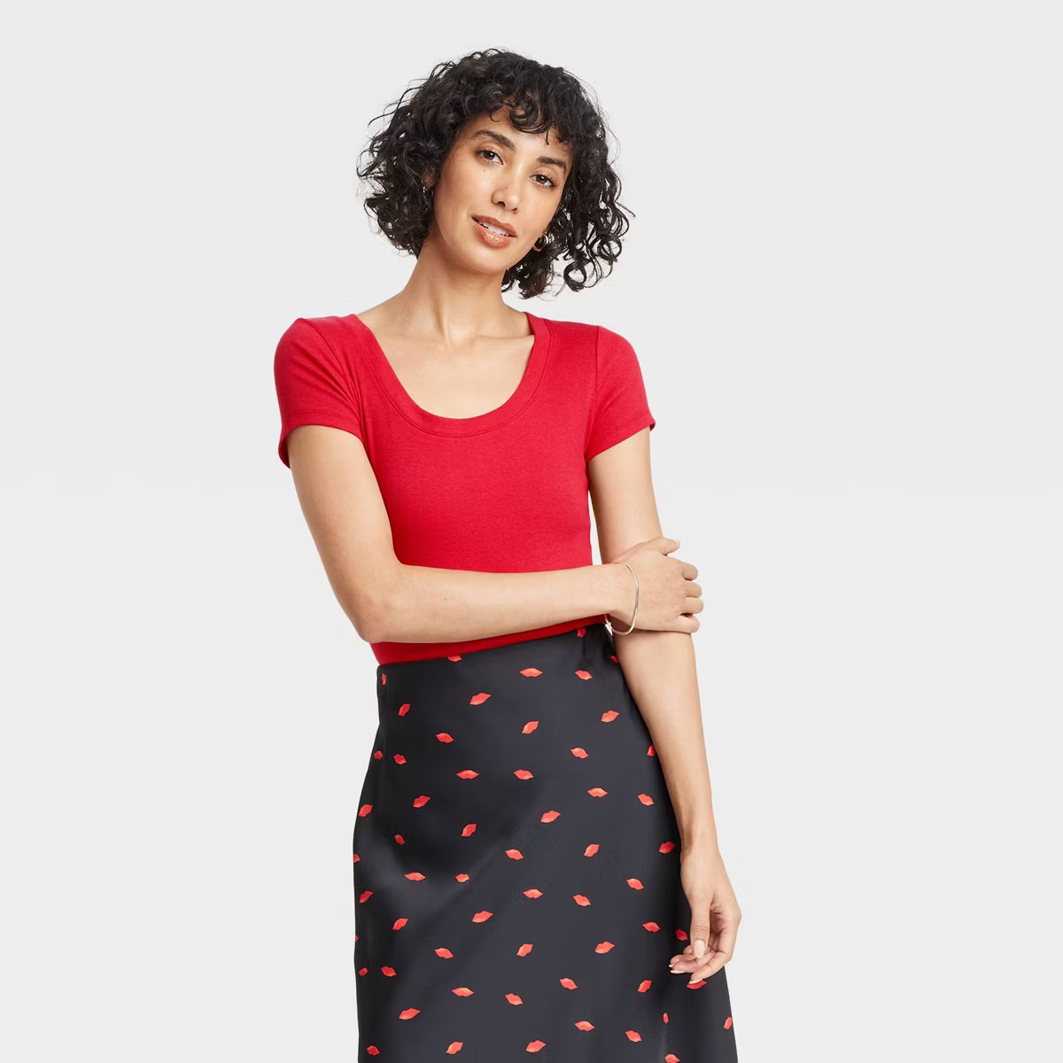 Women's Slim Fit Short Sleeve Ribbed Scoop Neck T-Shirt - A New Day™ | Target