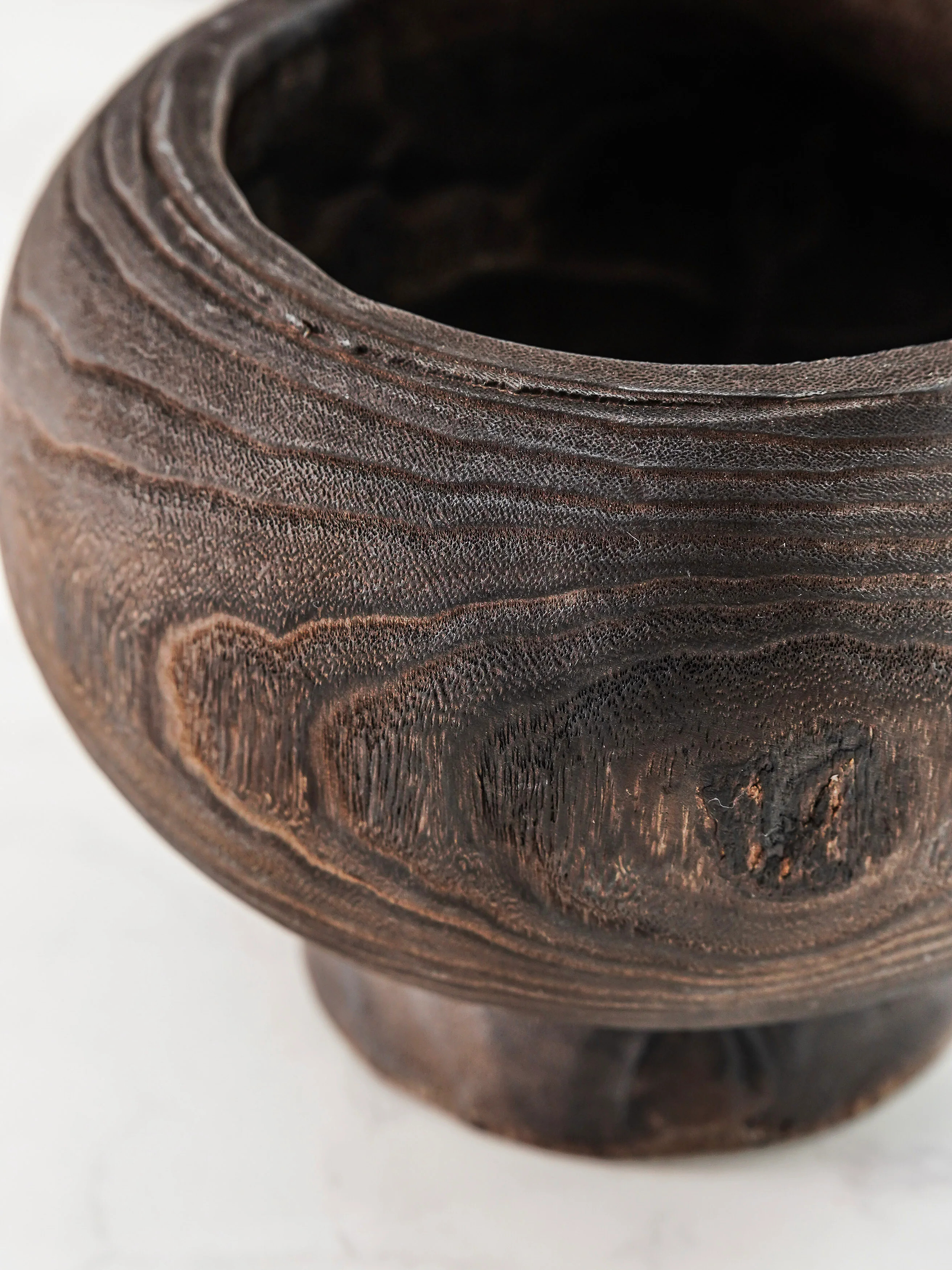 Carved Paulownia Wood Pedestal Bowl | MJHome
