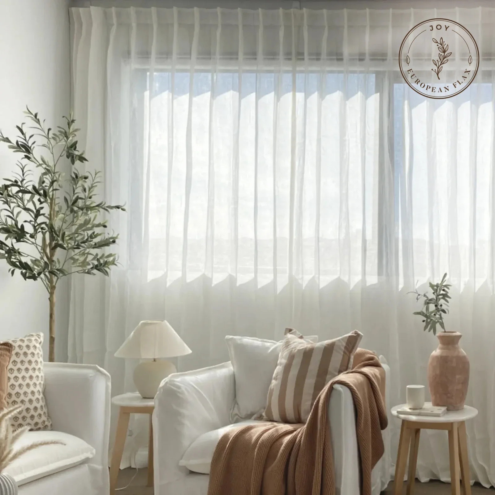 Joy 100% Linen Sheer Curtain Pleated | TWOPAGES