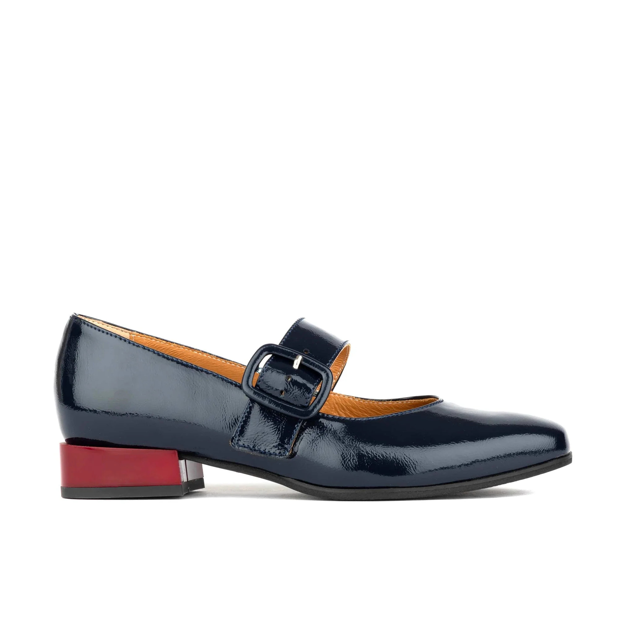 Bliss - Navy - Women's block heel square toe patent leather Mary-Jane | Embassy London UK