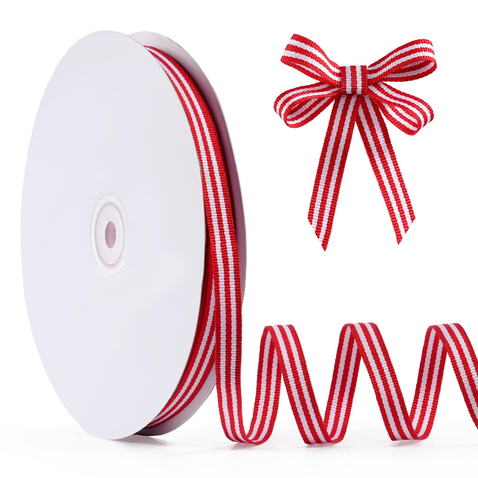 Red and White Striped Grosgrain Ribbon, 3/8" x 50 yds, Double Sided Patriotic Ribbon for American... | Amazon (US)