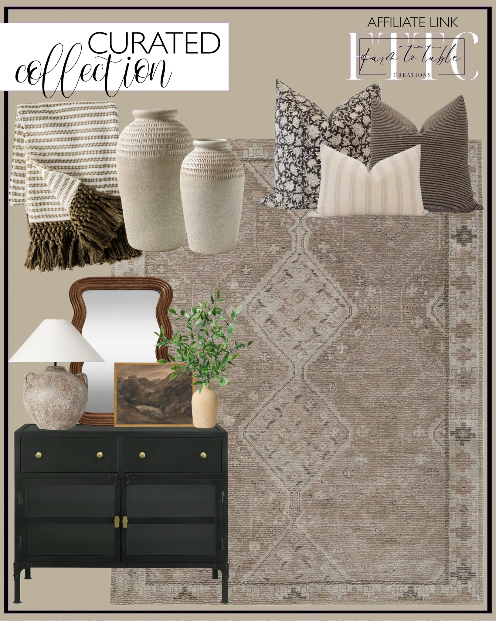 Curated Collection. Follow @farmtotablecreations on Instagram for more inspiration.

Siyara Hand Tufted Wool Rug. Brown Pillow Cover Combo. Neutral Pillow Combo. Moody Pillow Combo. Coaster Sadler 2-drawer Metal Accent Cabinet with Glass Doors Black. Moody Framed Canvas. Mays Table Lamp. Essential Tassel Throw. Sawyer Rustic Cream Vase. Potted Arrangement. Wavy Mirror.

Bedroom Finds | Neutral Stems | Spring Stems | Bookshelf Decor | Bedroom Space | Cozy Corner | Bathroom | Curated Entryway | Spring  Decor | End of Year Clearance | Trending Decor | Viral Decor | Amazon Holiday | Bedroom corner | Coffee Table Decor | Neutral Decor | Fall Stem Sale | Target Finds | Skinny Bench | Bedroom | Living Room | Breakfast Nook | Amazon Home | Target Sale | Loloi Rugs | Magnolia Home | console table | console table styling | faux stems | entryway space | front porch decor | neutral decor | entryway decor | cozy home | affordable decor |  home decor | home inspiration | console styling | entryway rug | cozy moody home | moody home decor | neutral home | bathroom decor | living room | spring decor | Hearth & Hand | Studio McGee




#LTKSaleAlert #LTKHome #LTKFindsUnder50