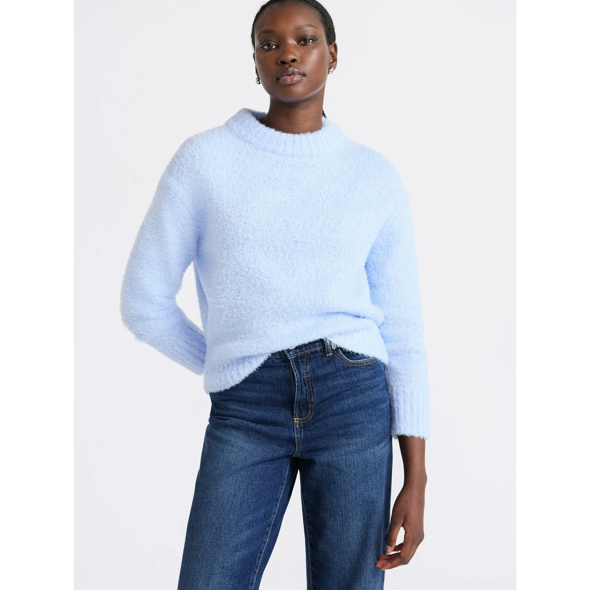 Free Assembly Women's Mock Neck Wedge Sweater with Long Sleeves, Sizes XS-XXL | Walmart (US)