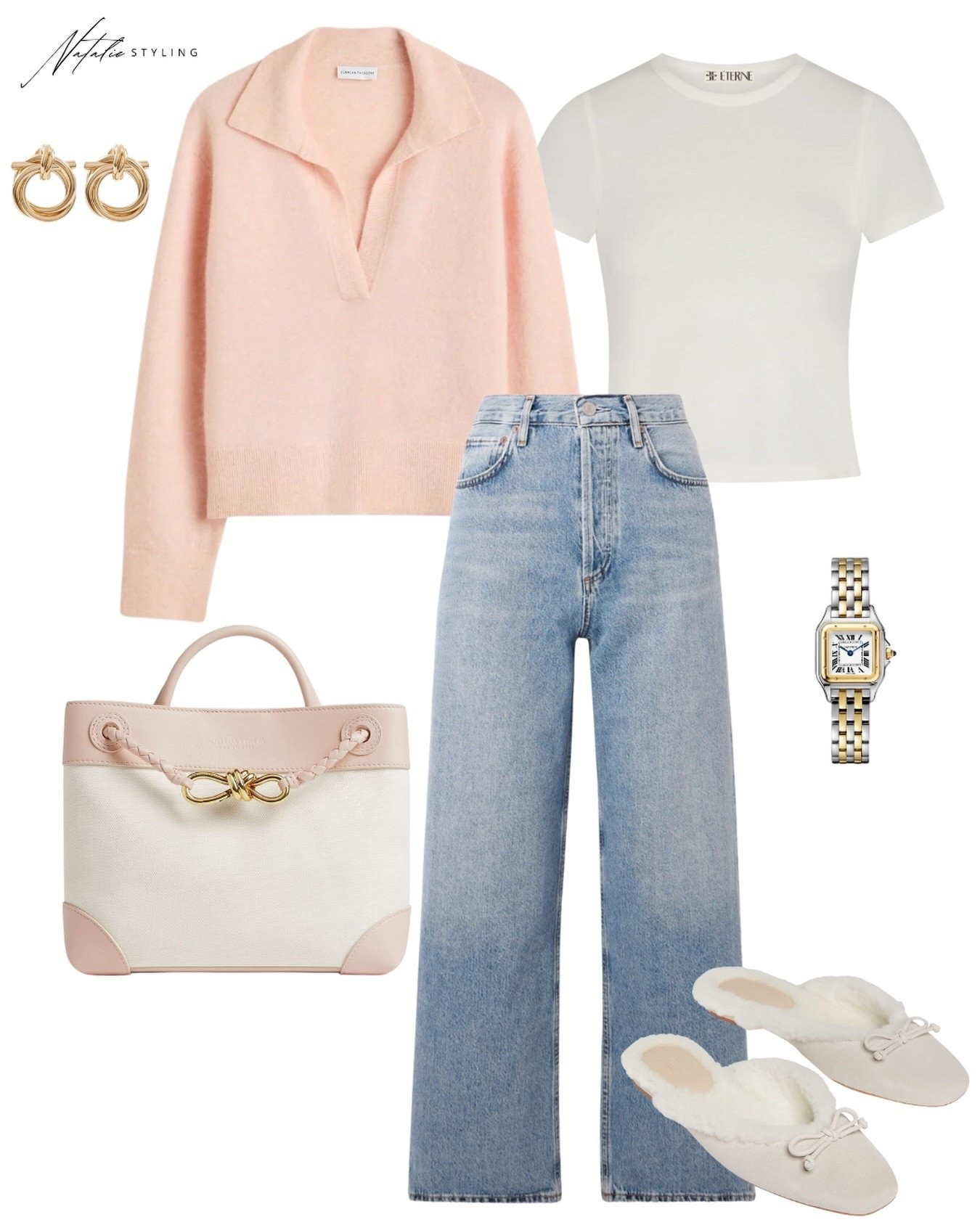 soft layers and denim that work from morning plans to late afternoon. 🍑

This is my go-to kind of everyday uniform: a blush knit layered over a crisp tee, perfectly relaxed straight-leg denim, and cozy chic flats you can actually live in. Finished with warm gold accents and a neutral tote that pulls everything together. 

#outfitinspo #wardrobestylist #personalstyling #dailyoutfit #styleinspo

#LTKTall #LTKTravel #LTKPetite