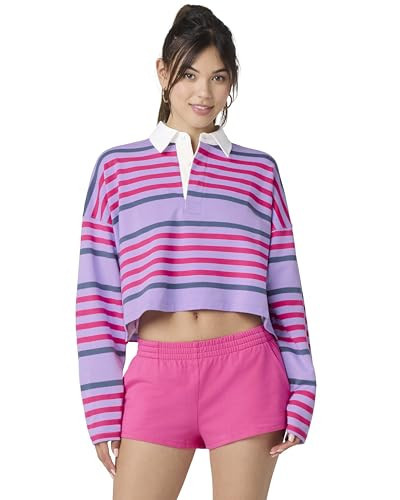 florence by mills Women's FBM Playbook Collection Sporty Terry Crop Rugby Shirt, Millie Lavender/Fuchsia Purple, XX-Large | Amazon (US)