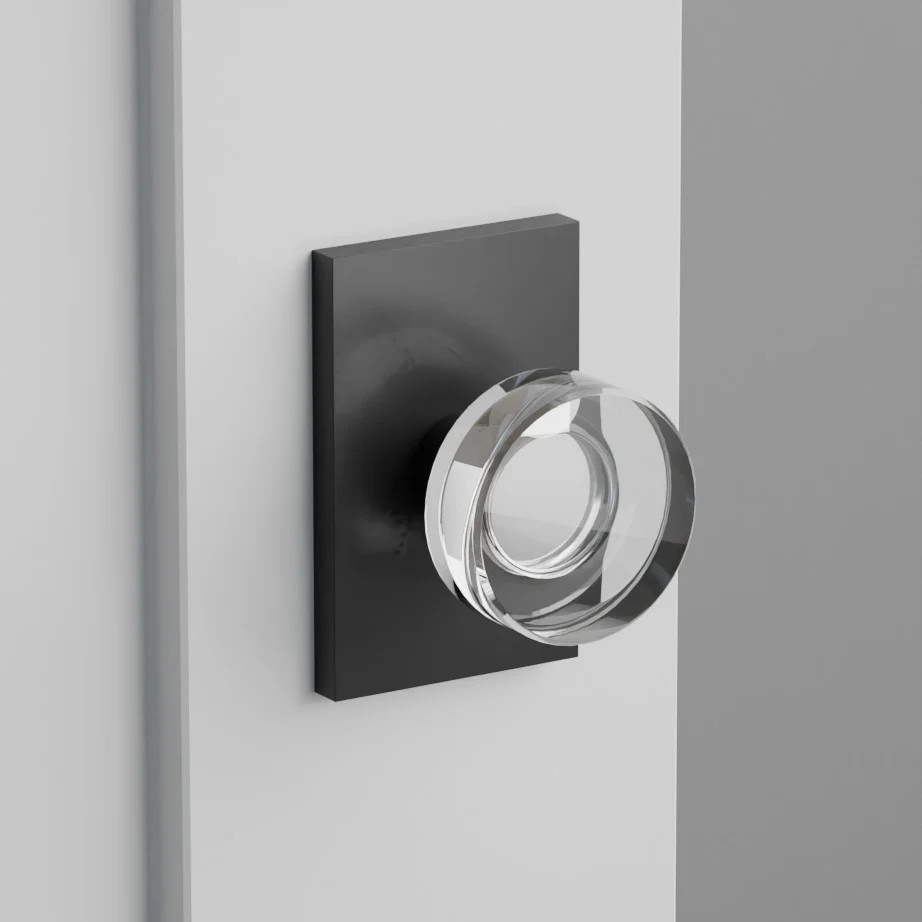 Disc Glass Door Knob on Modern Rectangular Rosette | San Diego Hardware