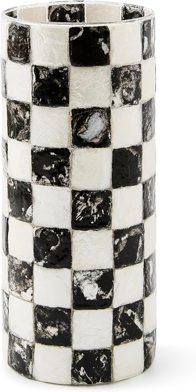 MACKENZIE-CHILDS Capiz Small Vase, Unique Flower-Vase Decor, Black-and-White Courtly Check | Amazon (US)