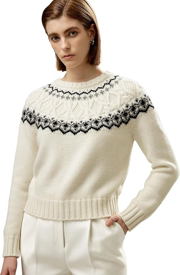 LilySilk Cashmere Wool Blend Sweater for Women Christmas Sweaters Fair Isle Crewneck Long Sleeve ... | Amazon (US)