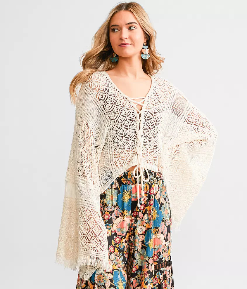 Pointelle Fringe Cropped Sweater | Buckle