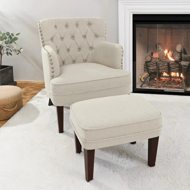 Accent Chair with Ottoman,28.4'' Wide Tufted Armchair and Ottoman for Bedroom Living Room, Beige ... | Walmart (US)
