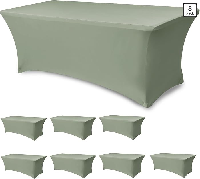 Stretch Table Cover for 6 Foot Rectangle Tables-8 Pack Sage Spandex Fitted Tablecloth-Elastic 6ft... | Amazon (US)