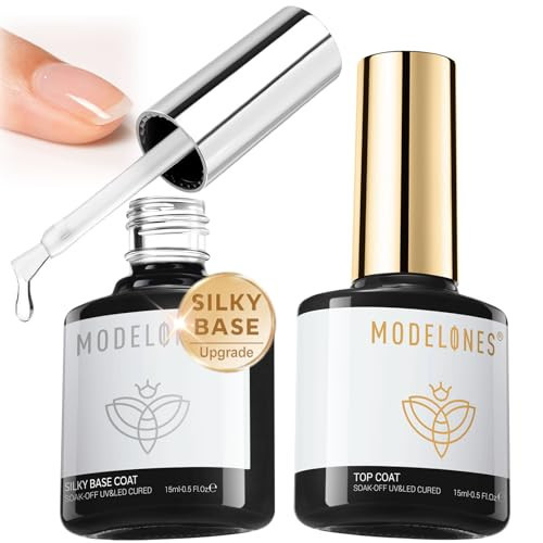 modelones Gel Nail Polish Top Base Coat Set, 15 ML Upgrade Silky Base and Extra Glossy Top Coat Clear No Wipe High Shine Gel Polish Soak Off U V LED Nail Art Home DIY Manicure Gift for Women Beginner | Amazon (US)