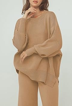 Pink Queen Women's 2 Piece Outfits Sweater Sets Knit Pullover Tops And Wide Leg Pants Loose Track... | Amazon (US)