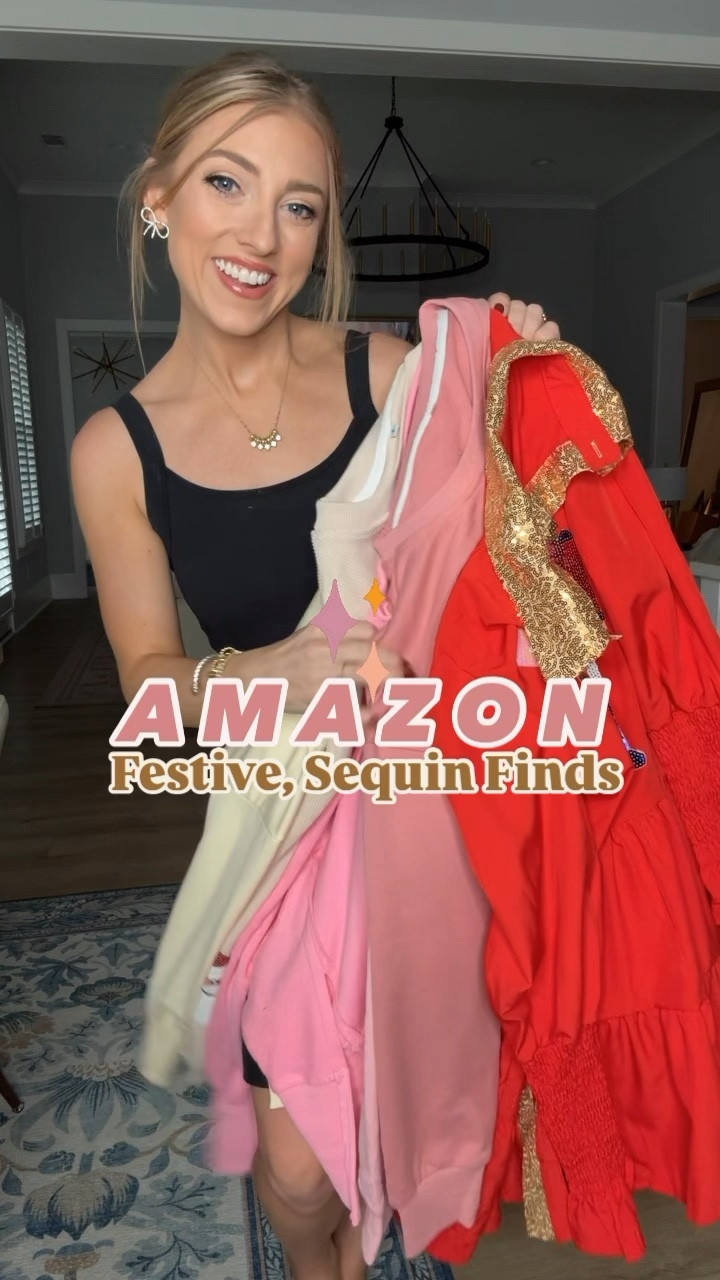 Amazon sequin festive finds 😍 sharing some of the cutest new sequin pieces all from Amazon. If you love the boutique look but not the price tag, these are for you 😉 one I actually got from a boutique that’s literally identical to the Amazon one (but the Amazon one is like a third of the price) 😉 for size reference, I’m 5’2 normally a size xs/s. I’m wearing the size small in all of these pieces! They all fit TTS, the sweatshirts with a nice oversized fit. 

Amazon fashion. Amazon finds. LTK under 50. Sequin finds. Holiday style. Festive outfit. 