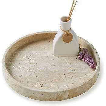 PHINILUX Travertine Marble Vanity Tray, Round Ottoman Tray Minimalist Modern Decorative&Fruit Ser... | Amazon (US)