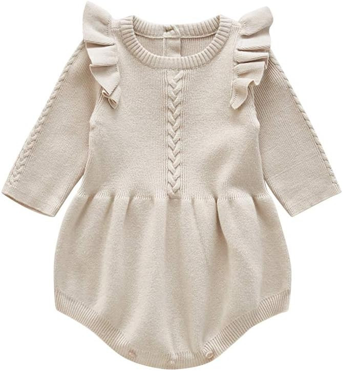 OBEEII Newborn Baby Girl Sweater Romper Infant Toddler Long Sleeve Knit Romper Sweater Jumpsuit Fall Winter Outfit | Amazon (US)