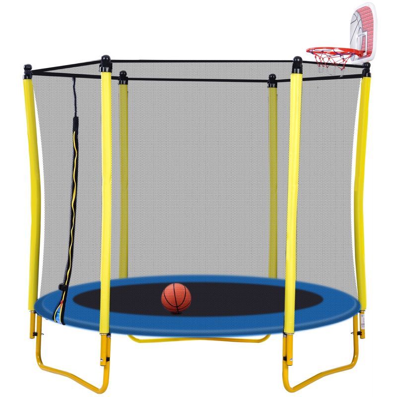 5.5 FT Kids Outdoor and Indoor Trampoline with Playpen, Basketball Hoop and Ball - ModernLuxe | Target