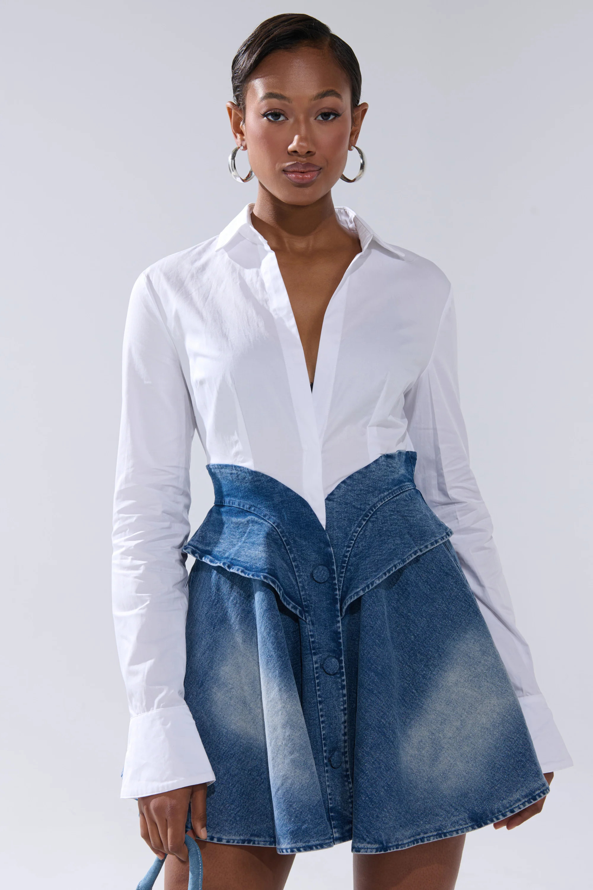 DONT NEED NOBODY DENIM MINI DRESS | AKIRA