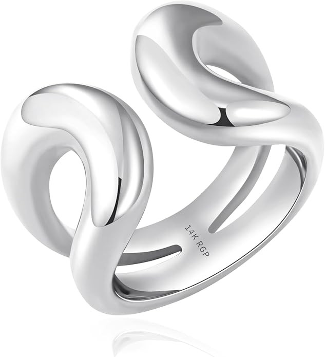 Gold Chunky Bands Ring 14K Real Gold Plated Open Statement Rings for Women and Men Double Layer H... | Amazon (US)