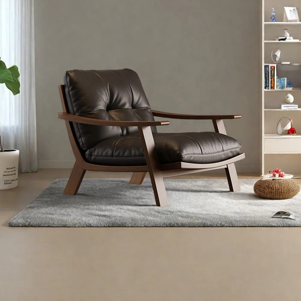Light luxury faux leather solid wood leisure chair | Wayfair North America