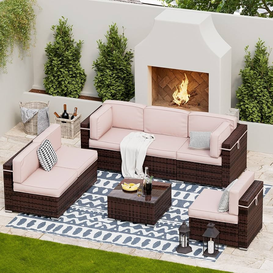 UDPATIO Patio Furniture Sets, Modular Rattan Outdoor Patio Sectional Furniture Sofa Set, Wicker P... | Amazon (US)