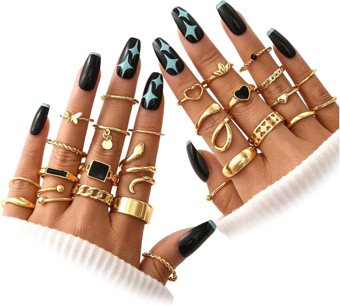 FAXHION 27 Pcs Gold Knuckle Rings Set for Women Girls, Vintage Stackable Boho Snake Finger Rings,... | Amazon (US)