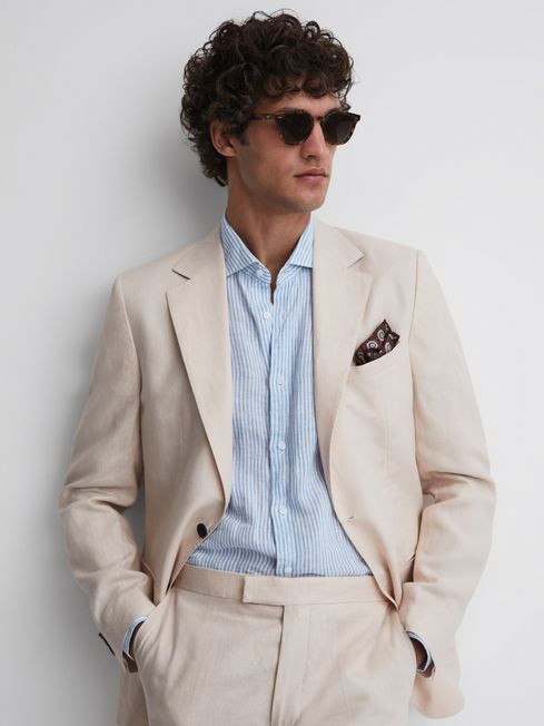 Reiss Stone Kin Slim Fit Single Breasted Linen Blazer | Reiss UK