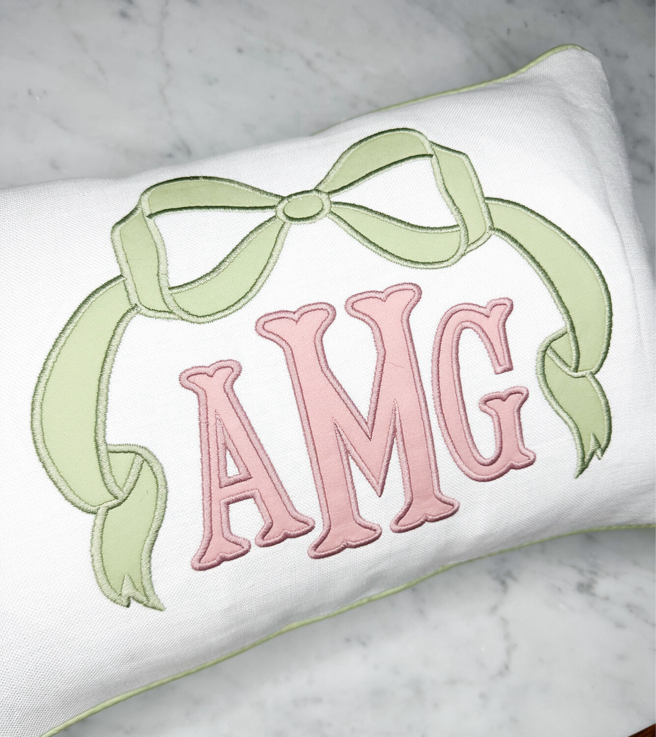 The Bow Boudoir Sham With Monogram Fishtail Font | Edelweiss Embroidery