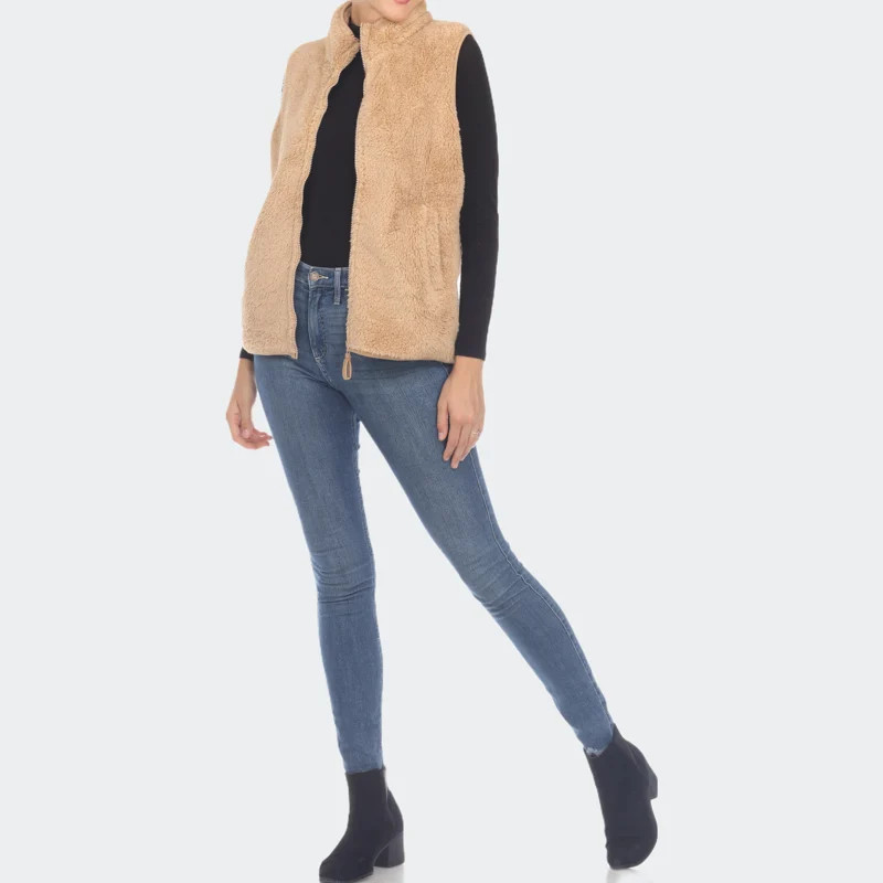 White Mark Women's Zip Up Sherpa Vest - Brown - S | Verishop
