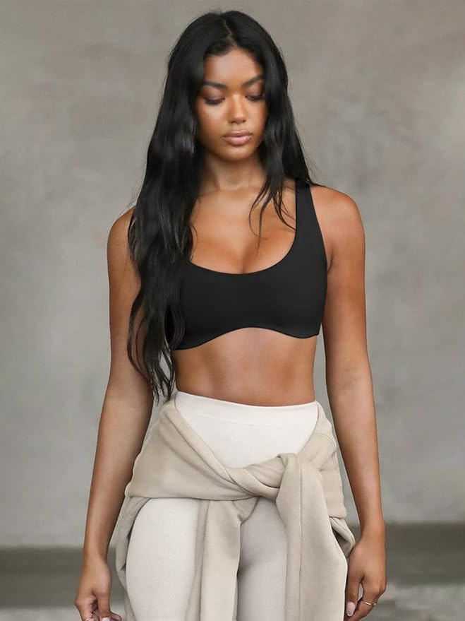 LASLULU Sexy Sports Bras for Women Scoop Neck Sleeveless Padded Bra Workout Yoga Bra Crop Top | Amazon (US)