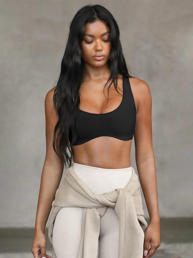 LASLULU Sexy Sports Bras for Women Scoop Neck Sleeveless Padded Bra Workout Yoga Bra Crop Top | Amazon (US)