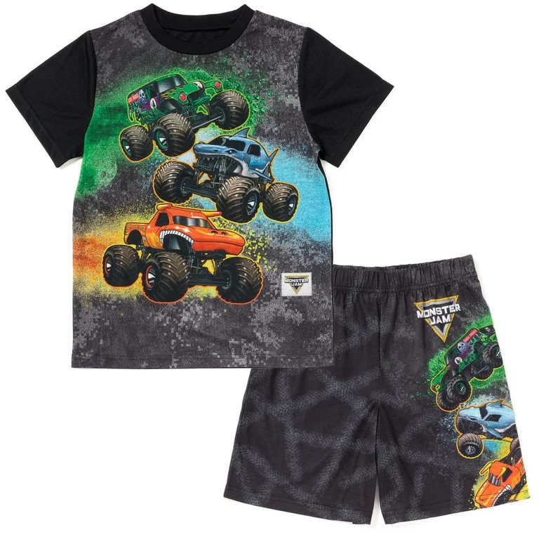 Monster Jam Grave Digger Toddler Boys Pullover Pajama Shirt and Shorts Sleep Set Black 2T | Walmart (US)