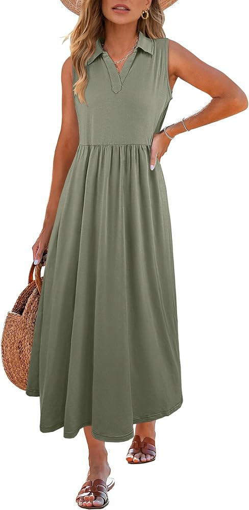 ANRABESS Womens Casual Dress Summer Sleeveless V Neck Sundress Aline Flowy Beach Maxi Dresses Tra... | Amazon (CA)