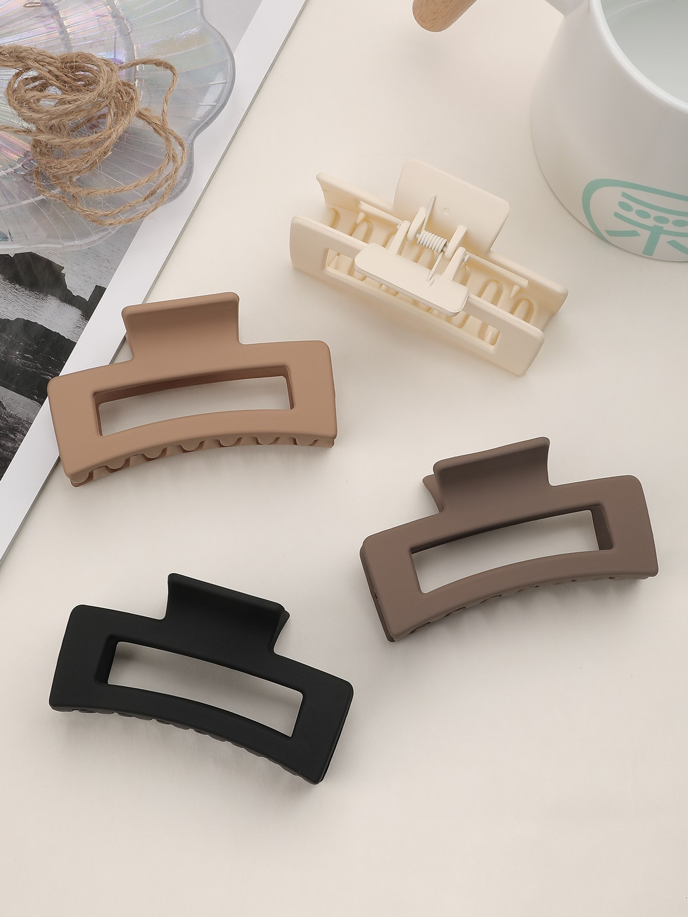 4pcs Solid Rectangle Hair Claw for Thick Hair, Strong Hold Jaw Hair Clamps, Butterfly Hair Clips ... | SHEIN