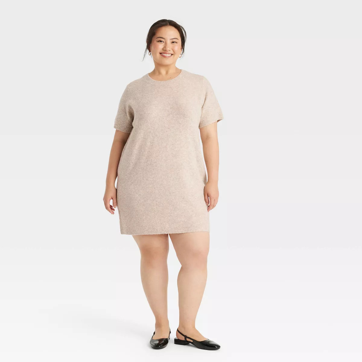 Women's Short Sleeve Cozy Knit Mini Sweater Dress - A New Day™ Gray 2X | Target