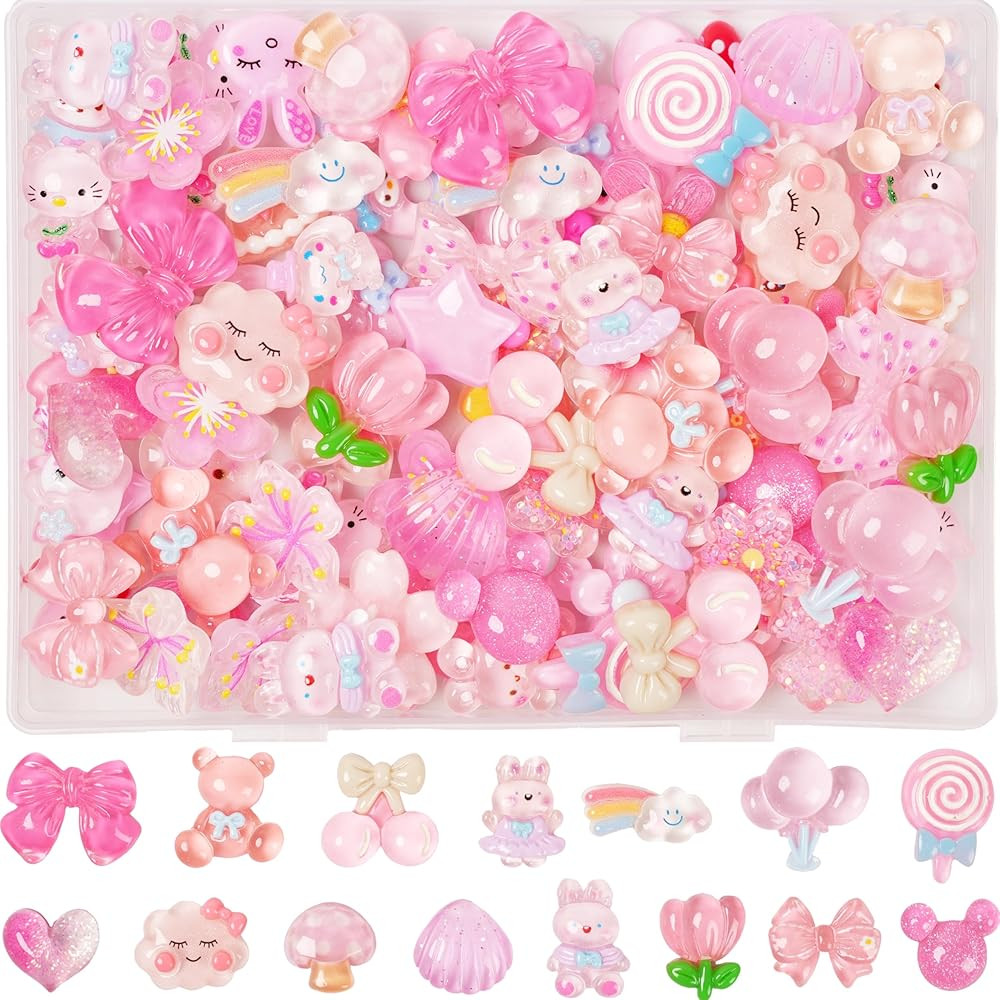 70 Pcs Resin Charms Slime pink Charms Cute Embellishments Bulk Mixed Ornament Decorations Accesso... | Amazon (US)