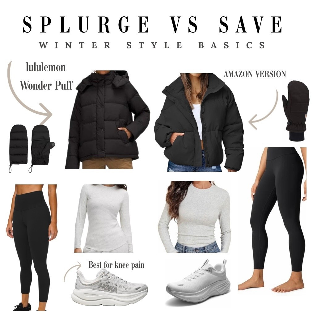 Nearly identical looks at two different price points. I would say if you wanted to splurge, go with the Hoka sneakers if you have knee pain. They have been revolutionary for my knees. The Wunder Puff is also amazing however, you can get the same look for less at Amazon. 

#LTKdayinmylife #LTKgrwm #LTKActive