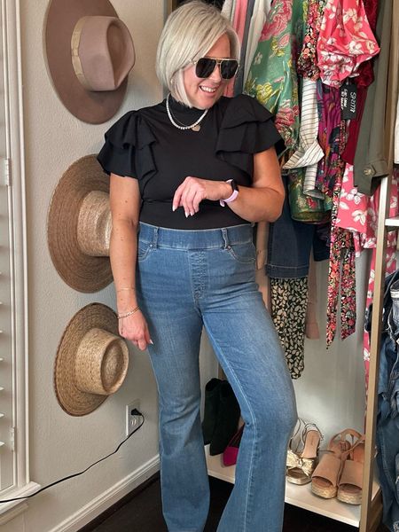 Spring outfits, black bodysuit (size up 1)
SPANX jeans - code WANDAXSPANX 
Amazon black sunglasses. Gorgeous jewelry for Mother’s Day.

#LTKGiftGuide #LTKFind #LTKunder100