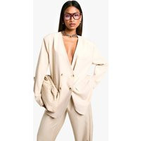 Womens Marl Collarless Relaxed Fit Blazer - Beige - 2 | boohoo (US & Canada)
