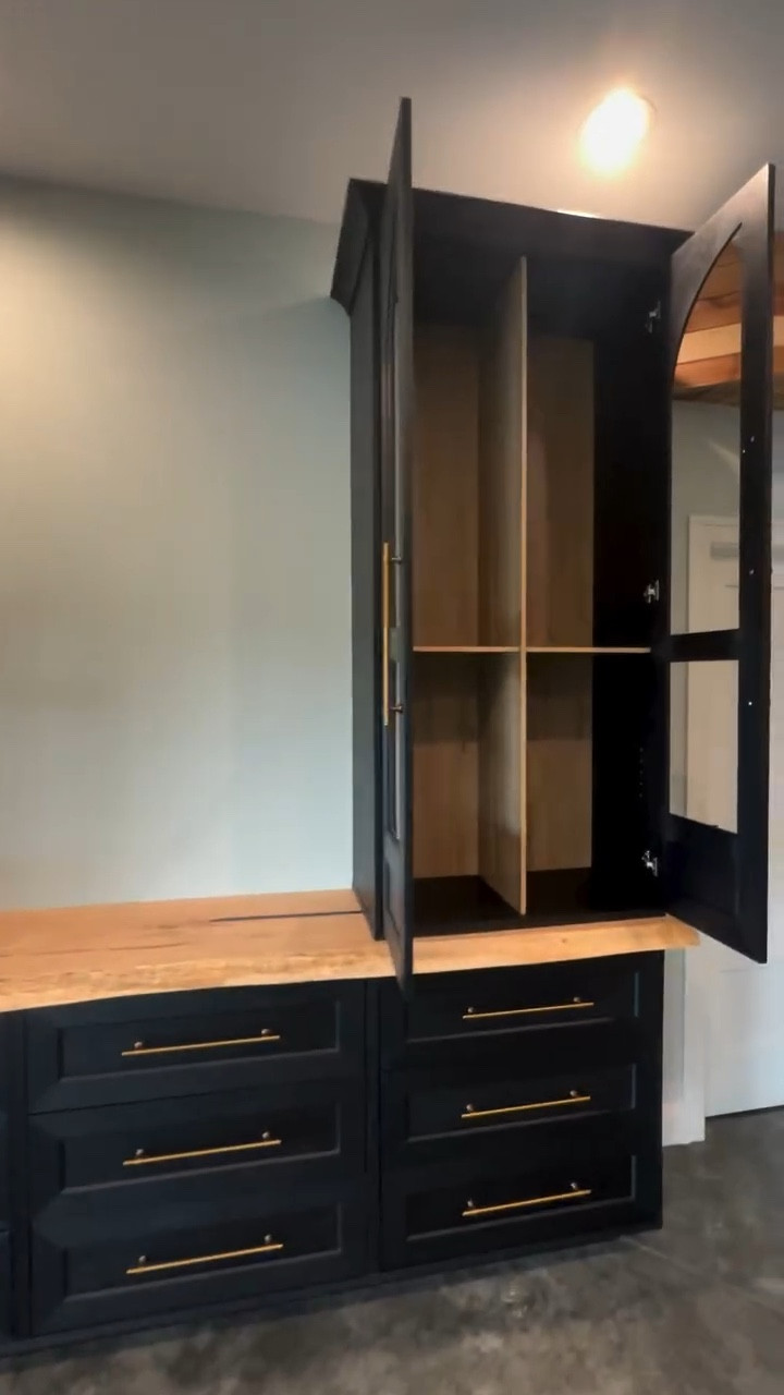 Everyone is always shocked when I tell them these cabinets are from Amazon! Comment if you want the link, but make sure you’re following me so I can message you! You can also find the link in my Amazon storefront. 

I love the arch cabinet, but there are other options! We used four cabinets for the base. Yes, the hardware comes with it too! 

We added a toe kick, the wood slab countertop and crown molding at top to make them look more custom. 

#basementrenovation #homesweethome #basementdesign #myhomeinterior #amazonhome #amazonhomefinds

#LTKFamily #LTKHome