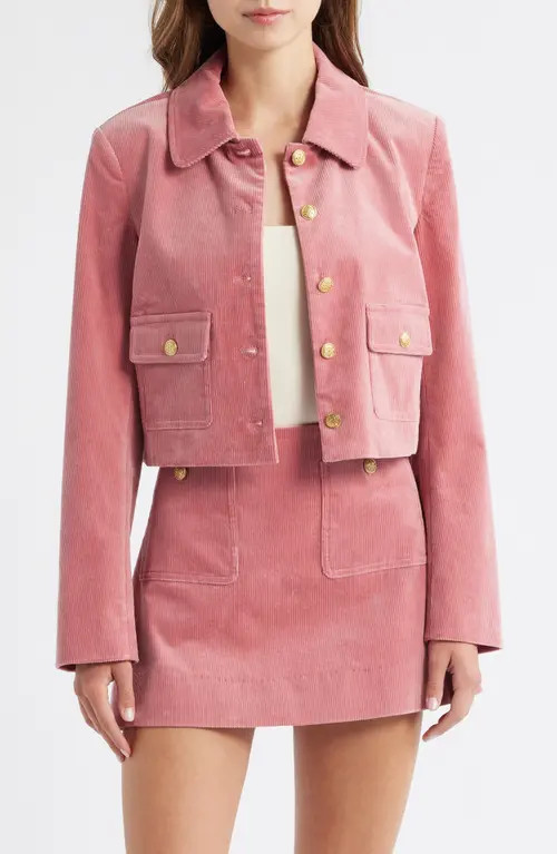 LoveShackFancy Aylin Corduroy Crop Jacket in Rose at Nordstrom, Size 0 | Nordstrom