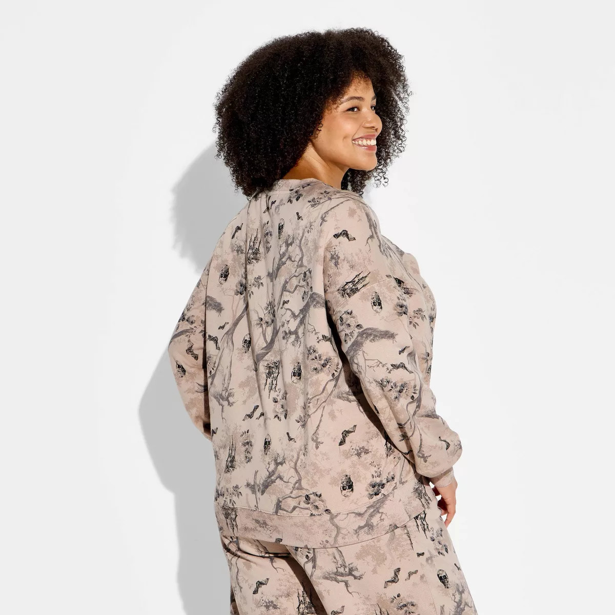 Women's Crewneck Woodsy Halloween Graphic Pullover Sweatshirt - Dark Taupe 1X | Target