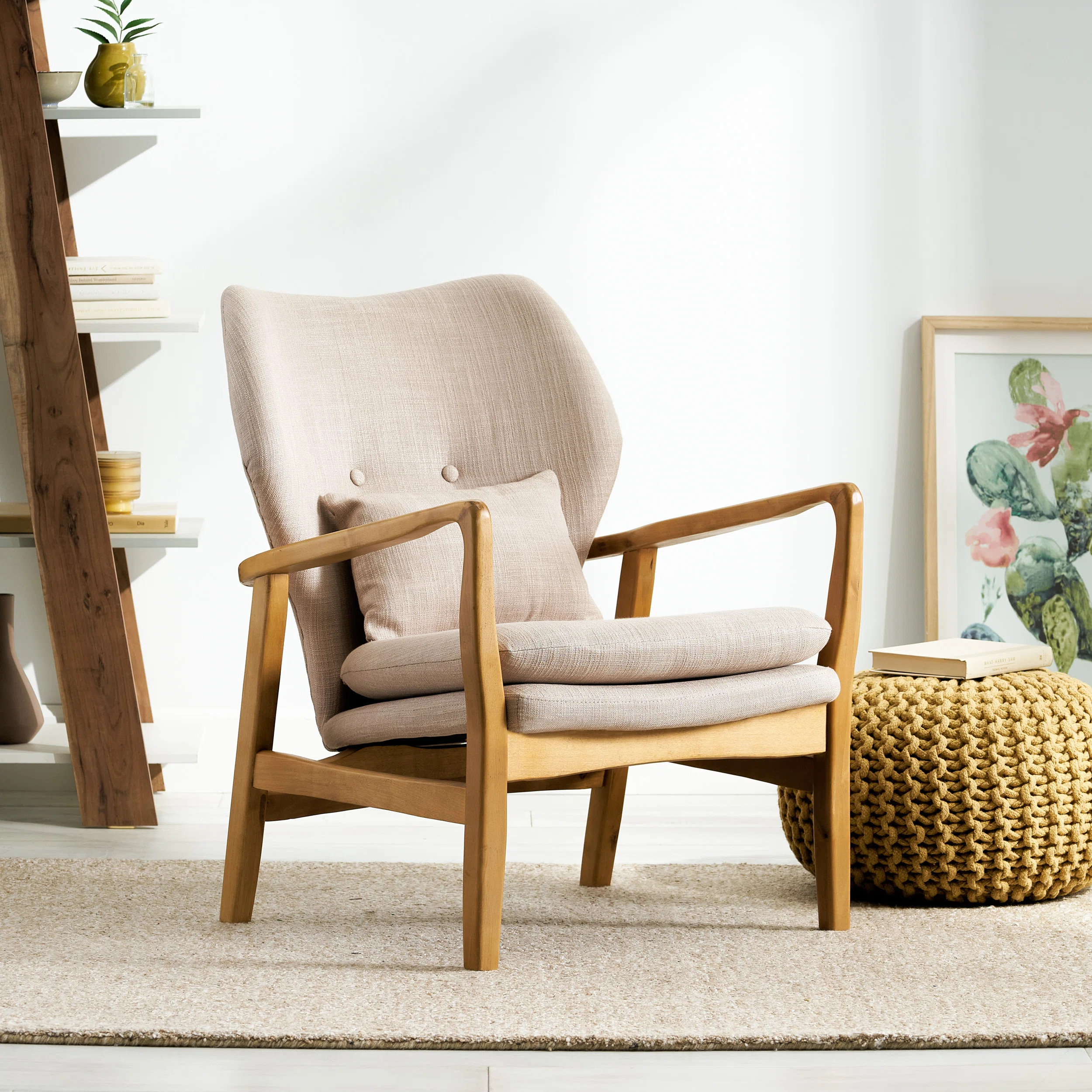 Amantha Tufted Polyester Armchair with Stunning Wood Frame and Birch Wood Legs Mid-Century Modern... | Wayfair North America