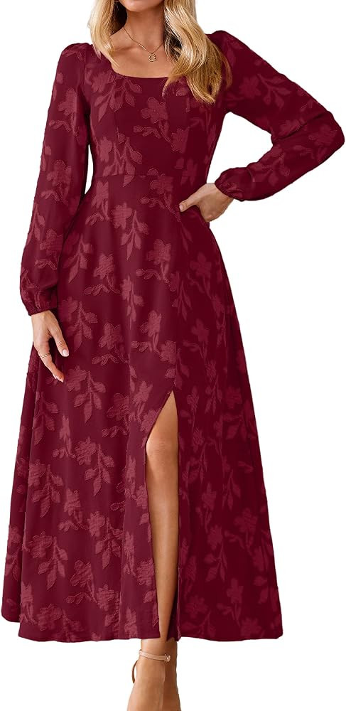 Simplee Womens Fall Wedding Guset Dress Formal Long Sleeve Maxi Dresses     Floral Boho Flowy Dre... | Amazon (US)
