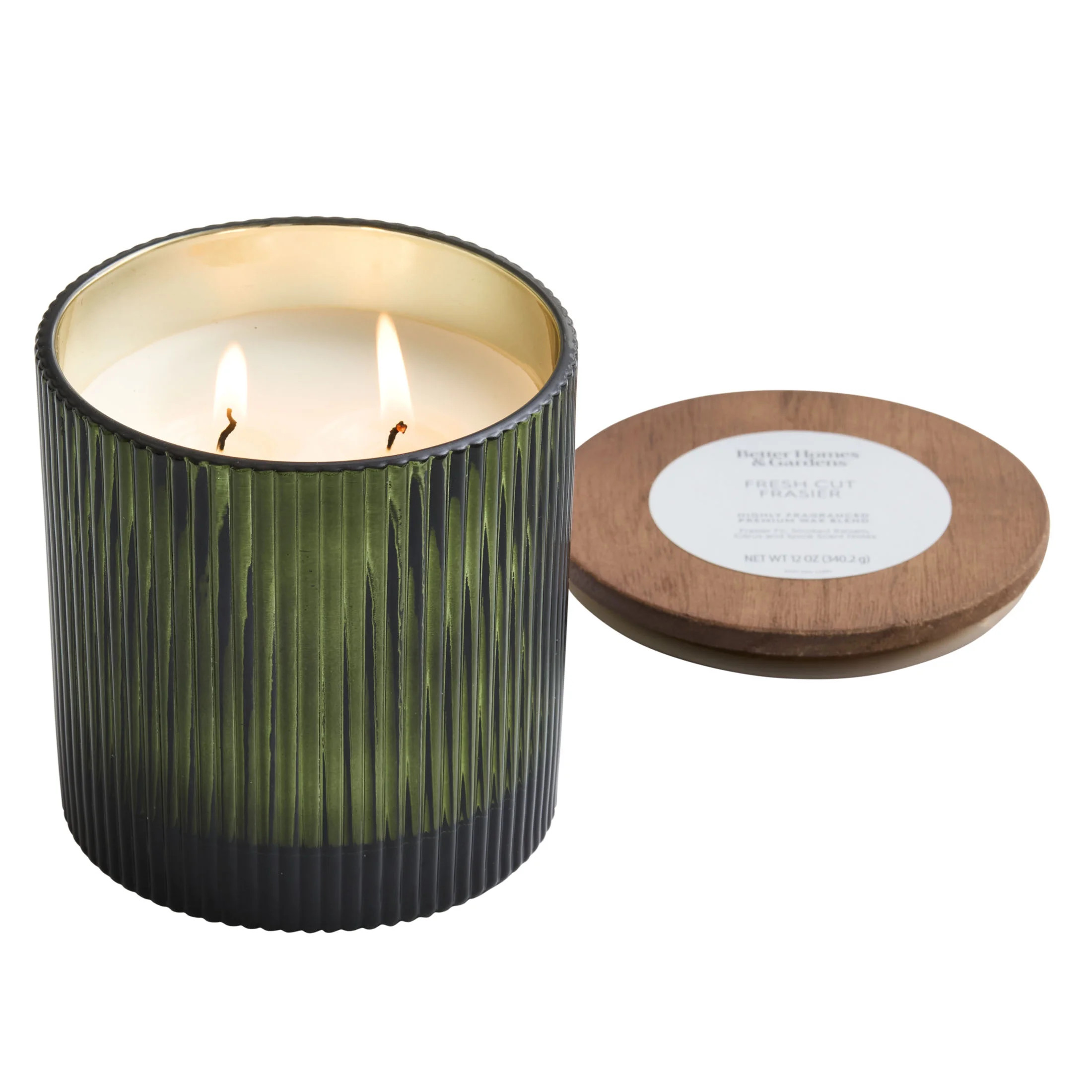 Better Homes & Gardens Fresh Cut Frasier Scented 2 Cotton Wicks Ribbed Mercury Glass Jar Candle w... | Walmart (US)