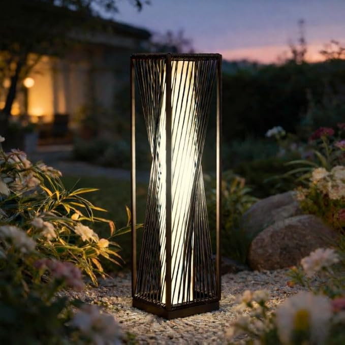 Solar Yard Outdoor Solar Floor Lamp Resin Wicker Solar Light Outdoor Waterproof for Yard, Garden,... | Amazon (US)
