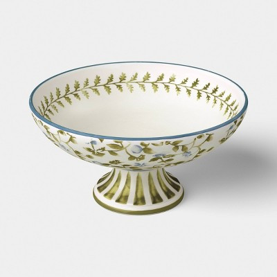 10" Floral Painted Ceramic Footed Bowl Blue/Green - Threshold™ | Target