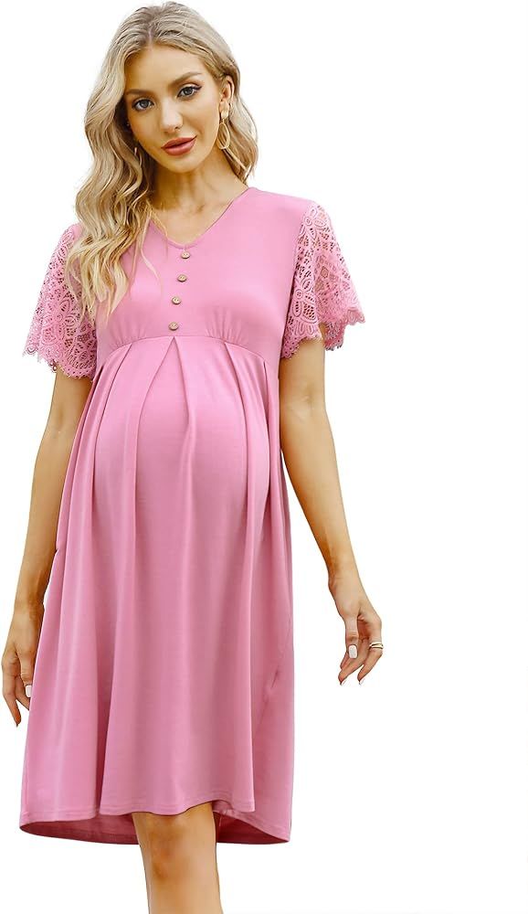 Coolmee Maternity Dress Women's V-Neck A-Line Knee Length Wrap Dress Swing Dresses for Baby Showe... | Amazon (US)